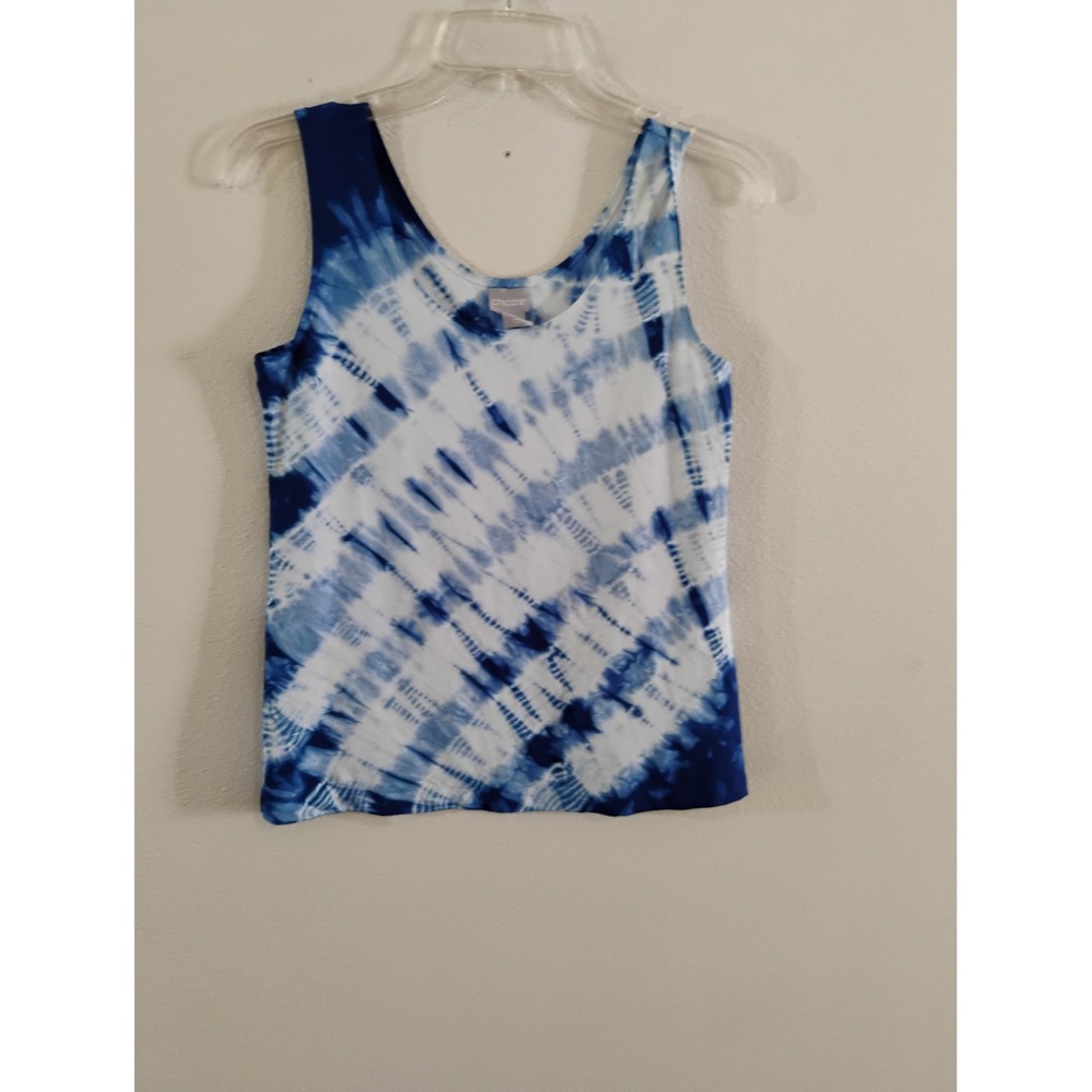 Chicos Blue White Tie Dye Tank Top Scoop Neck Sleeveless Size 0 Small